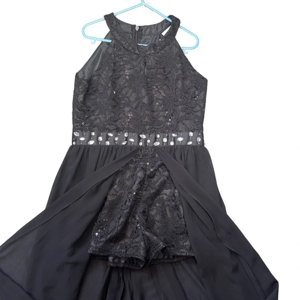 Iefiel - Girls Black Dressy Beaded Romper Sz 10